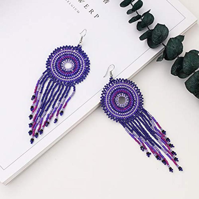 Bohemian Dream Catcher Earrings Handwoven Multicolor Seed Bead Tassel Design - Hypoallergenic Fish Hook Dangle Jewelry for Women Lightweight Chandelier Drop for Parties - Image 2