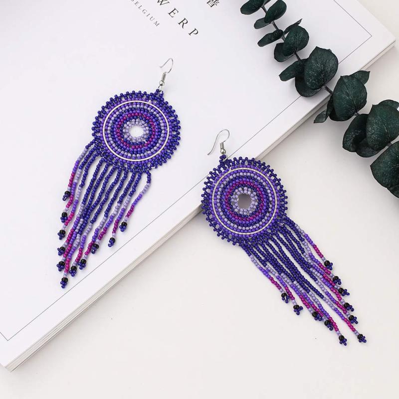 Bohemian Dream Catcher Earrings Handwoven Multicolor Seed Bead Tassel Design - Hypoallergenic Fish Hook Dangle Jewelry for Women Lightweight Chandelier Drop for Parties - Image 5