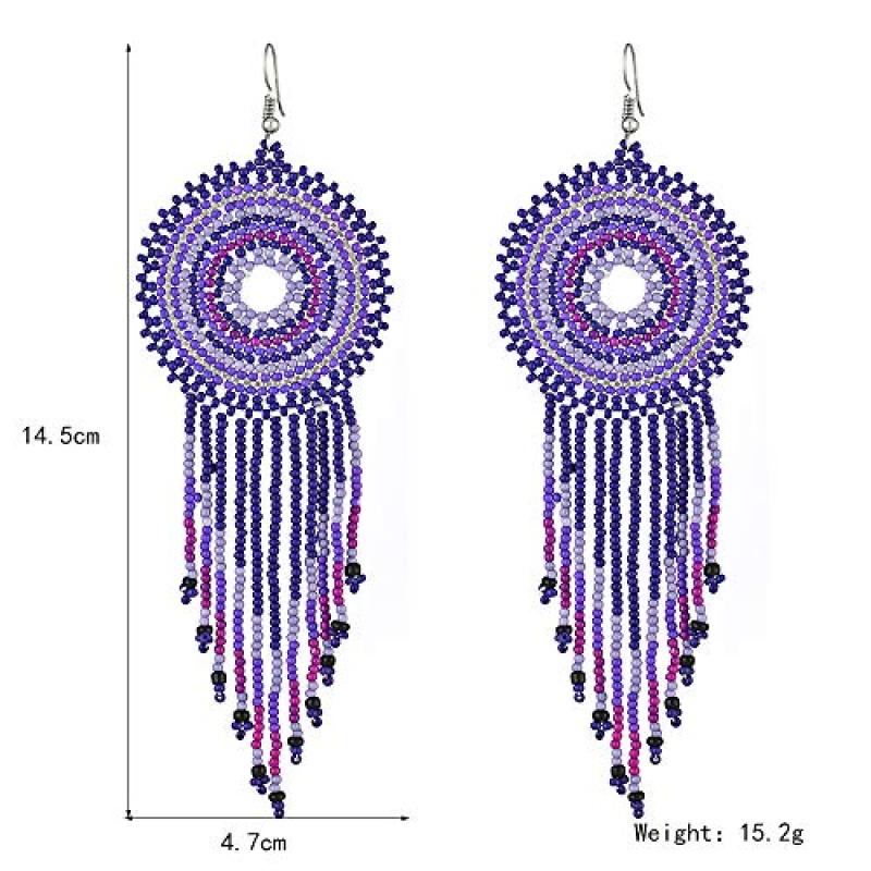 Bohemian Dream Catcher Earrings Handwoven Multicolor Seed Bead Tassel Design - Hypoallergenic Fish Hook Dangle Jewelry for Women Lightweight Chandelier Drop for Parties - Image 3