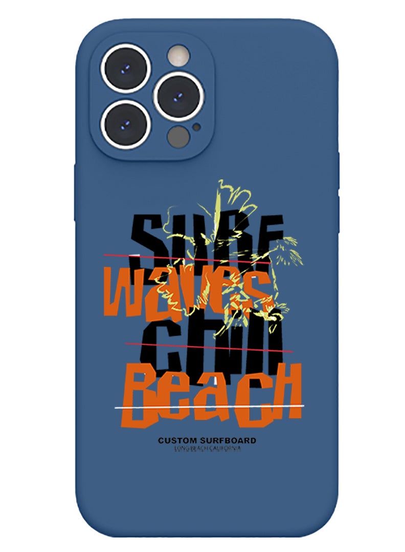 Theodor Protective Slim Fit Case Liquid Silicone Cover with Full Body Protection Anti-Scratch Shockproof Case For iPhone 13 Pro Blue  - Surf waves chill beach copy  - Image 1