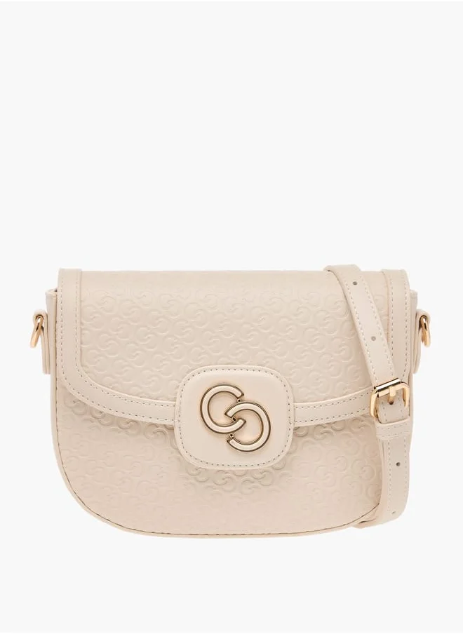 Celeste Monogram Textured Crossbody Bag with Flap Closure and Adjustable Strap