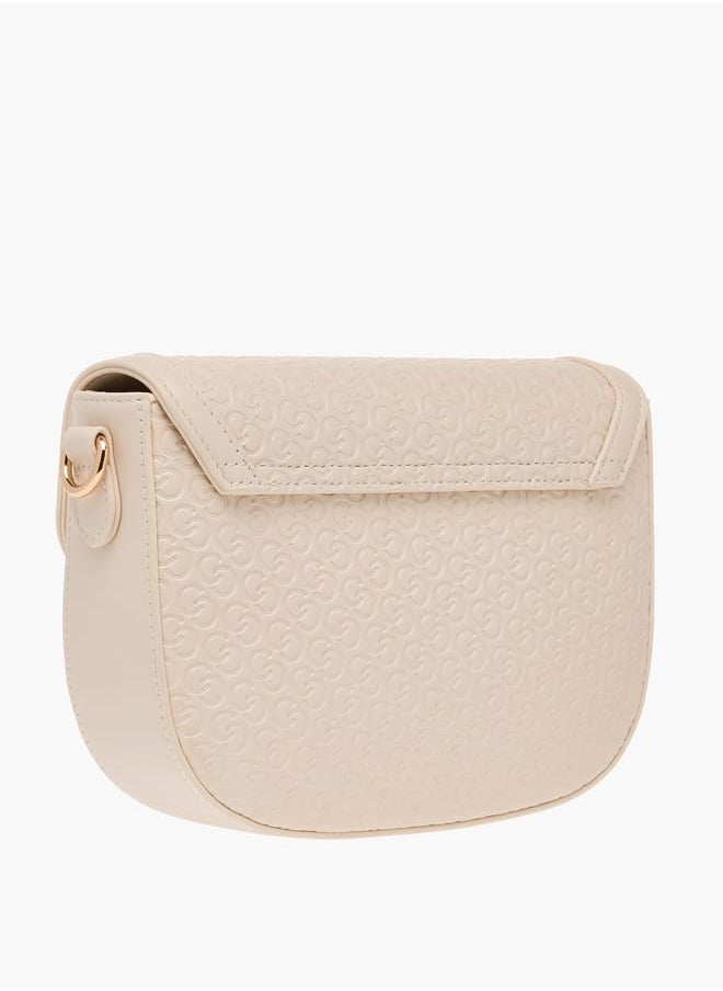 Celeste Monogram Textured Crossbody Bag with Flap Closure and Adjustable Strap  - Image 3