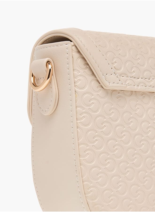 Celeste Monogram Textured Crossbody Bag with Flap Closure and Adjustable Strap  - Image 5