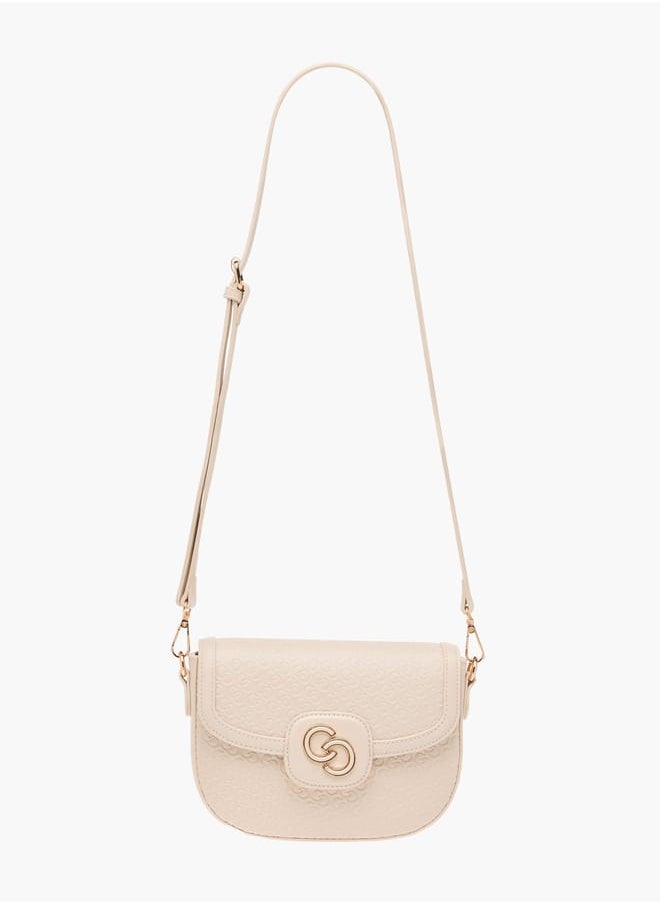 Celeste Monogram Textured Crossbody Bag with Flap Closure and Adjustable Strap  - Image 2