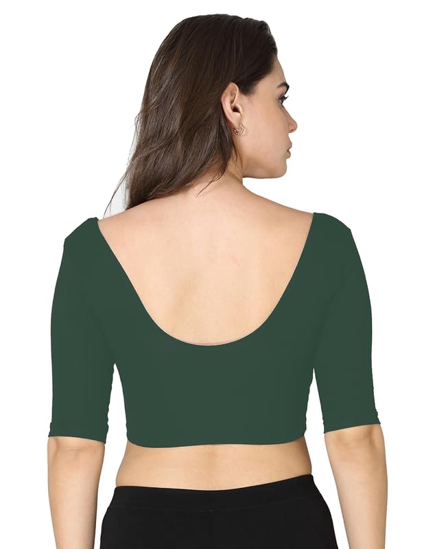 VSTAR Deep Neck Comfy Blouse Dark Green - Image 2