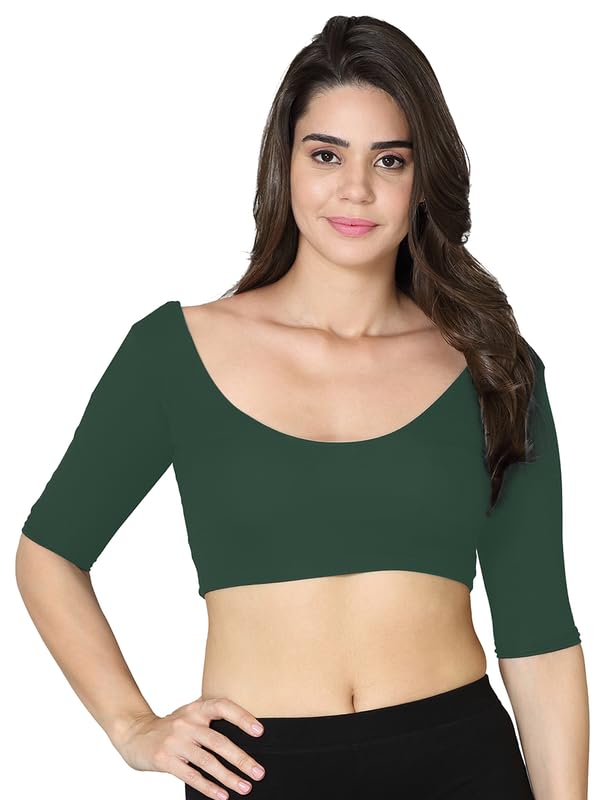 VSTAR Deep Neck Comfy Blouse Dark Green - Image 4