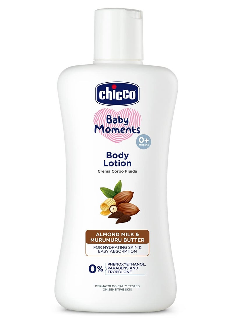 Chicco Chicco Baby Moments Body Lotion for Babies,200 Milliliters|Almond Milk & Murumuru Butter|Quick Absorb Formula with Natural Ingredients|Dermatologically Tested|Parabens & Phenoxyethanol Free-1 Count  - Image 1