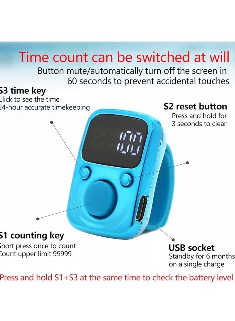 TIGER NEW Electric Finger Counter with LED Display – Digital Dhikr Tasbih Ring, Glow in the Dark, Accurate Counting Device with Replaceable Battery (Blue, LMRT65) - Image 3