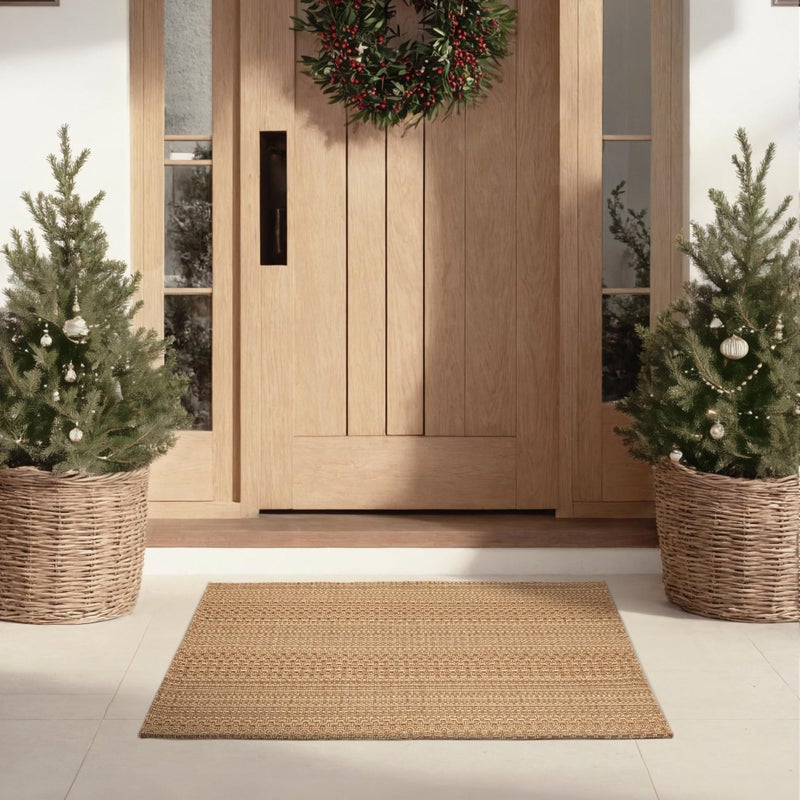 MatEssenz Outdoor Rug, 27.5"x43" Front Porch Rug, Light Taupe Brown Area Rug for Front Porch Decor,Front Door, Farmhouse Decor, Washable Cotton Blend, for All-Season Use - Image 1