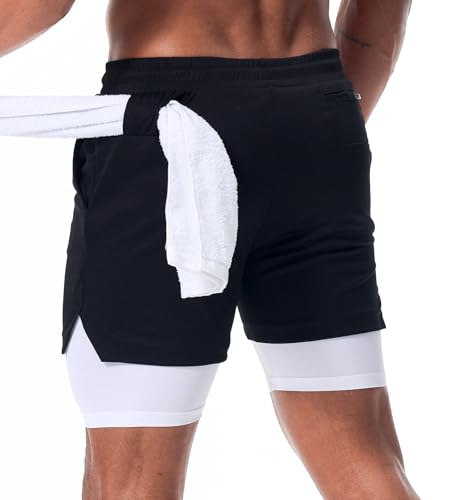 Surenow Men's Running Shorts Quick Dry Workout Gym Shorts Athletic 2-in-1 Stealth Shorts Outdoor Short for Men with Pockets Black - Image 2