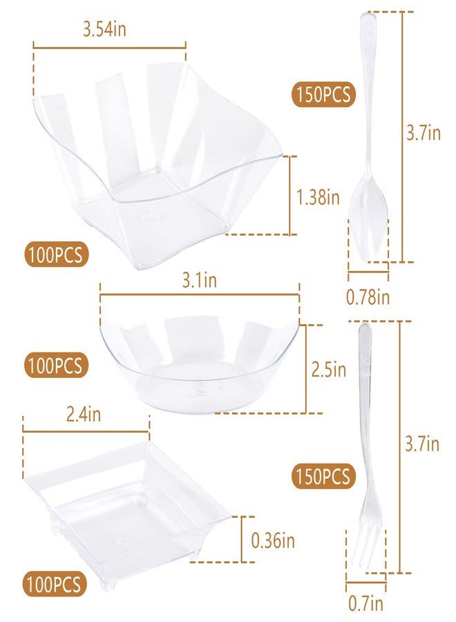 BUWUSMU 600 Pcs Mini Plastic Dessert Plates Sets, Including 300 pcs 3 Shapes Appetizer Plates Dessert Bowls, 150 Pcs Spoons and 150 Pcs Forks for Desserts Fruit Wedding Party - Image 2