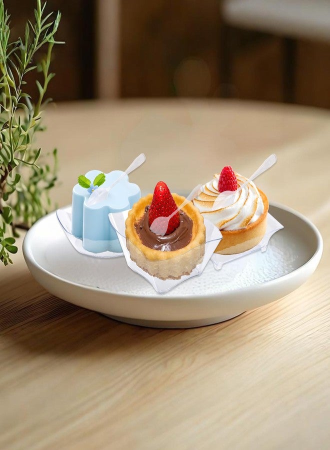 BUWUSMU 600 Pcs Mini Plastic Dessert Plates Sets, Including 300 pcs 3 Shapes Appetizer Plates Dessert Bowls, 150 Pcs Spoons and 150 Pcs Forks for Desserts Fruit Wedding Party - Image 4