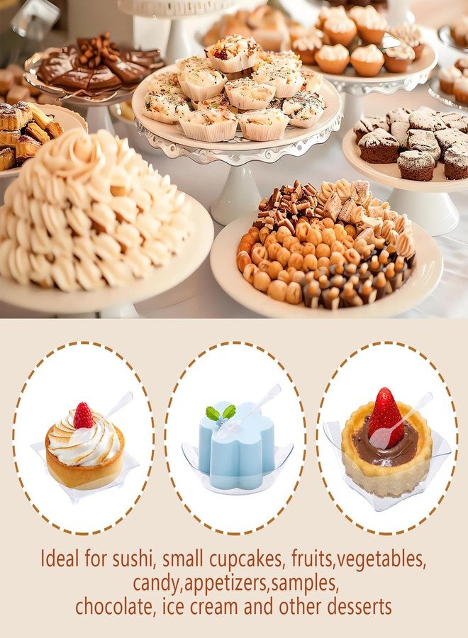 BUWUSMU 600 Pcs Mini Plastic Dessert Plates Sets, Including 300 pcs 3 Shapes Appetizer Plates Dessert Bowls, 150 Pcs Spoons and 150 Pcs Forks for Desserts Fruit Wedding Party - Image 5