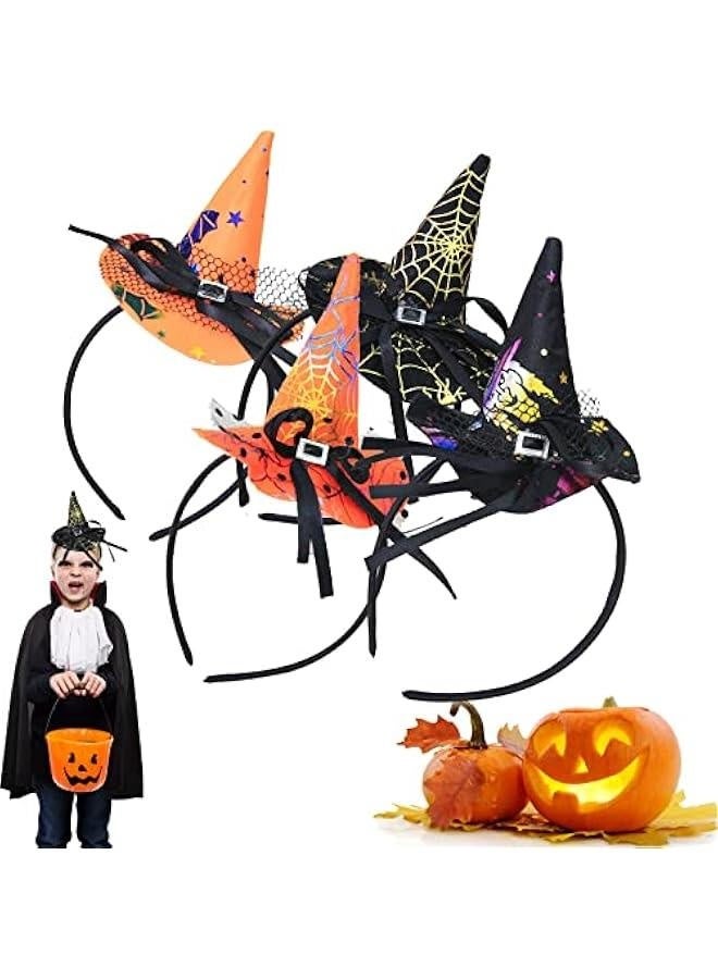 4 Pcs Witch Hat Headband 4 Style Cute Hair Hoop Headwear Accessories Pumpkin Orange Sequins Spider web Ghost Pattern  Party Costume Hat - Image 1