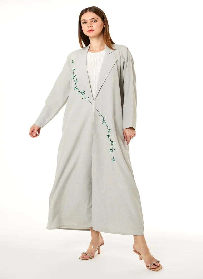 Moistreet Grey CEY Melange Embroidered Abaya