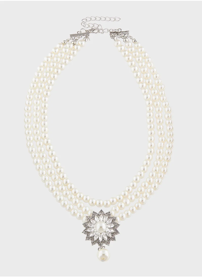 Khizana Pearl Diamante Necklace & Earrings & Bracelet Set