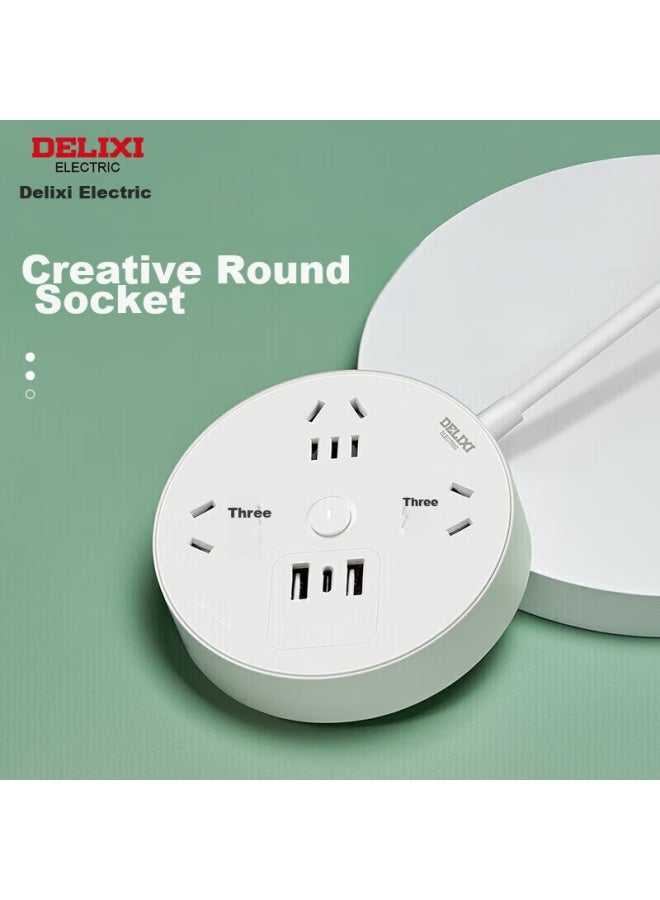 Delixi Socket/power Strip/extension Cord/strip Board, Round Socket With 4 Outlets And Master Switch, 3 Meters Long With Master Control Switch - Image 4