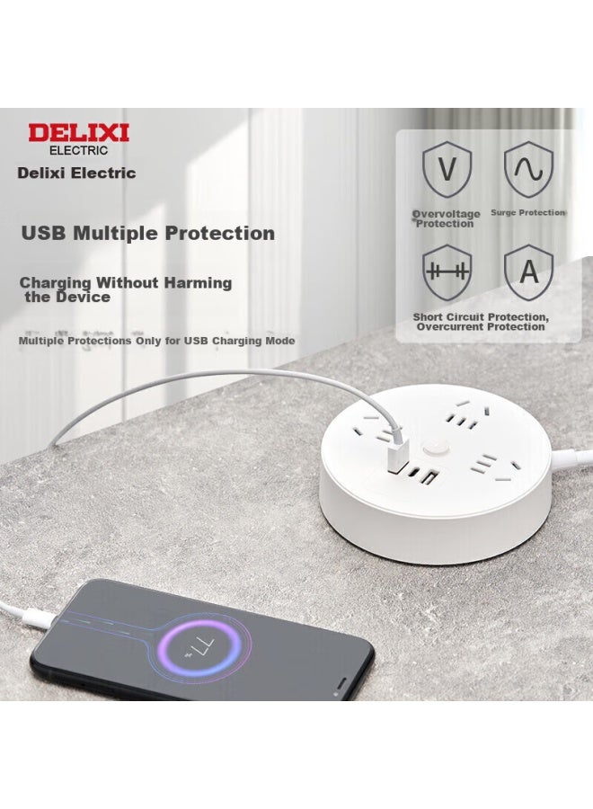 Delixi Socket/power Strip/extension Cord/strip Board, Round Socket With 4 Outlets And Master Switch, 3 Meters Long With Master Control Switch - Image 3