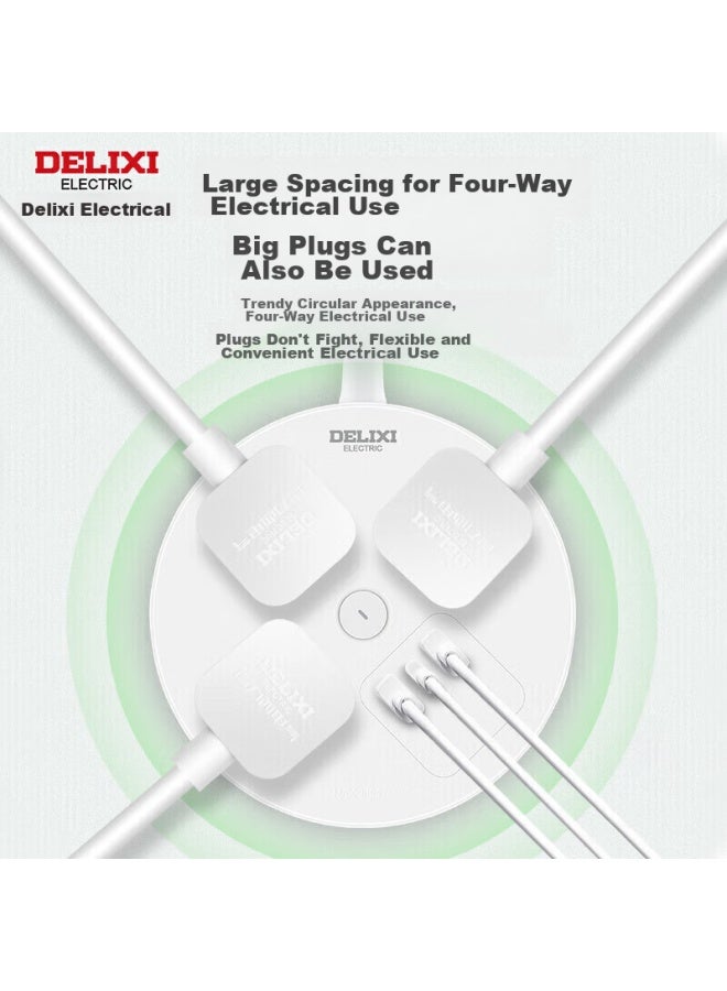 Delixi Socket/power Strip/extension Cord/strip Board, Round Socket With 4 Outlets And Master Switch, 3 Meters Long With Master Control Switch - Image 2