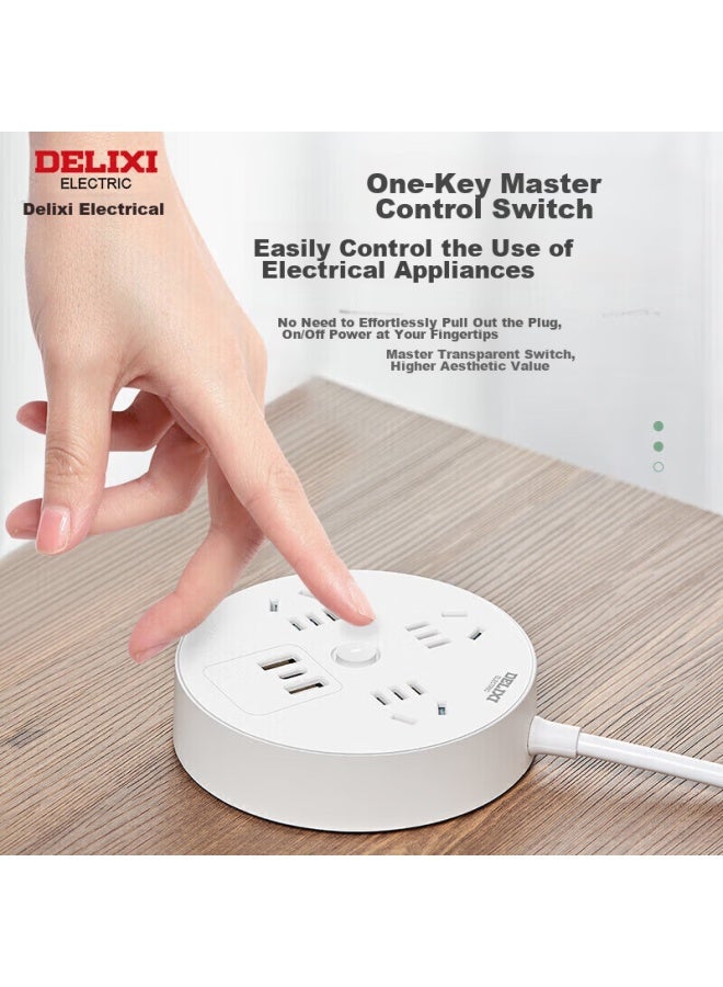 Delixi Socket/power Strip/extension Cord/strip Board, Round Socket With 4 Outlets And Master Switch, 3 Meters Long With Master Control Switch - Image 5