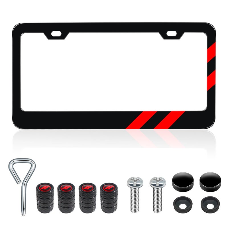 REMOCH 1PC Matte License Plate Frames for Dodge Charger Accessories Challenger Durango Universal Solid RustProof Aluminum License Plate Cover for Front and Rear Car Tags Red Trim - Image 2