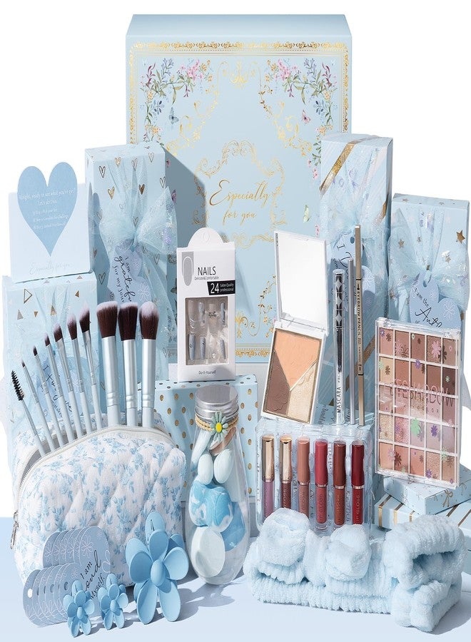 Qinline Christmas Gifts for Teen Tween Girls - 10 PCS Birthday Gifts Teen Girls Trendy Stuff w/Makeup Set Brushes & Bag, Fun Affirmation Empower Wrapped Gift Box Basket for Her Daughter Niece Sister - Image 1