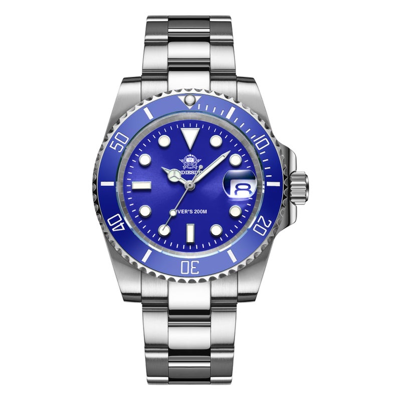 ADDIESDIVE Quartz Diving Watch for Men Diver 200 M Blue Dial Luminous Stainless Steel Strap - Image 1