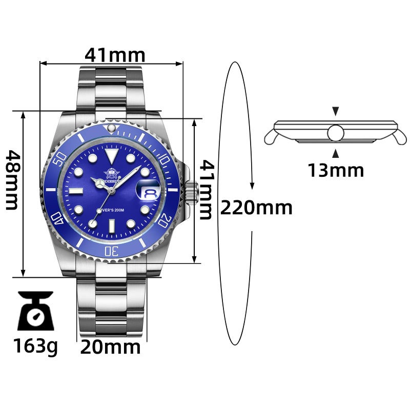 ADDIESDIVE Quartz Diving Watch for Men Diver 200 M Blue Dial Luminous Stainless Steel Strap - Image 5