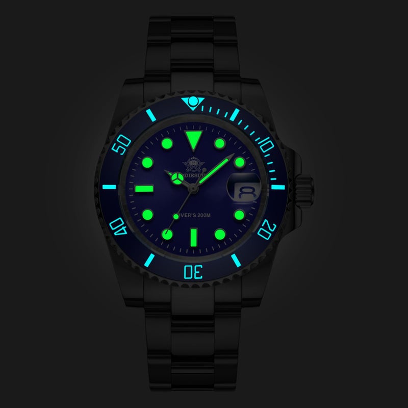ADDIESDIVE Quartz Diving Watch for Men Diver 200 M Blue Dial Luminous Stainless Steel Strap - Image 2