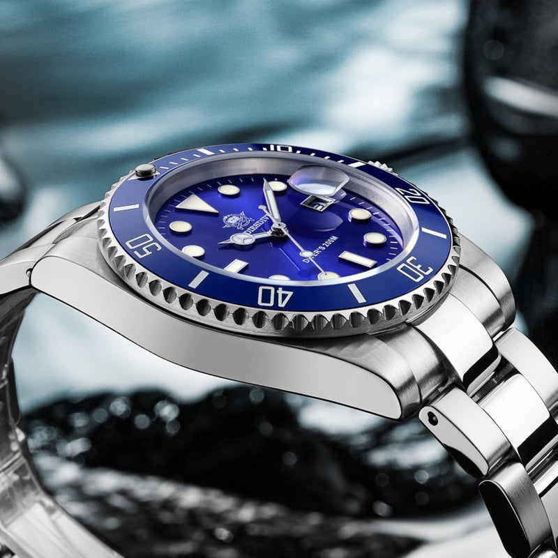 ADDIESDIVE Quartz Diving Watch for Men Diver 200 M Blue Dial Luminous Stainless Steel Strap - Image 3