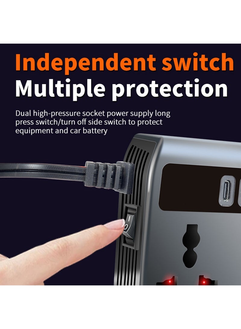 200W Car Power Inverter, Car Electric Outlet Adapter, DC 12/24V to 220V AC , Car Plug Converter with 4 USB Ports and 2 Type-C Ports, Built-in Switch and LCD Current Display, Compatible with Cars and Trucks - view 4