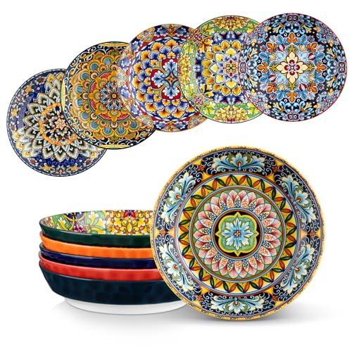 vancasso 32 Oz Pasta Bowls Sets of 6, Ceramic Large Colorful Salad Serving Bowls for Kitchen, Dishwasher & Microwave Safe, Soup Pasta Plates - Image 1