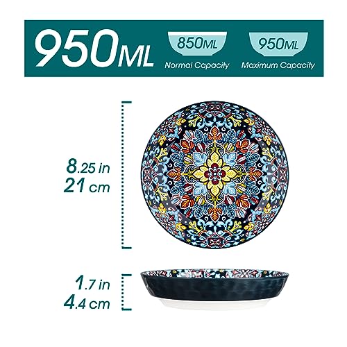 vancasso 32 Oz Pasta Bowls Sets of 6, Ceramic Large Colorful Salad Serving Bowls for Kitchen, Dishwasher & Microwave Safe, Soup Pasta Plates - Image 2