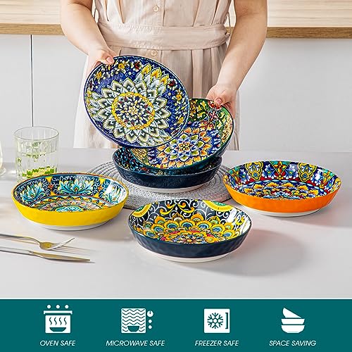 vancasso 32 Oz Pasta Bowls Sets of 6, Ceramic Large Colorful Salad Serving Bowls for Kitchen, Dishwasher & Microwave Safe, Soup Pasta Plates - Image 3