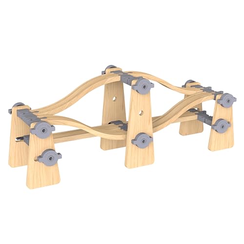 Orbrium Wooden Train Tracks Accessories Build Play Construction Set 68PCS Modular Railway STEM Toys Track Expansion Pack 2 with Parallel Tracks Adjustable Columns Elevated Station Compatible Thomas Brio - Image 5