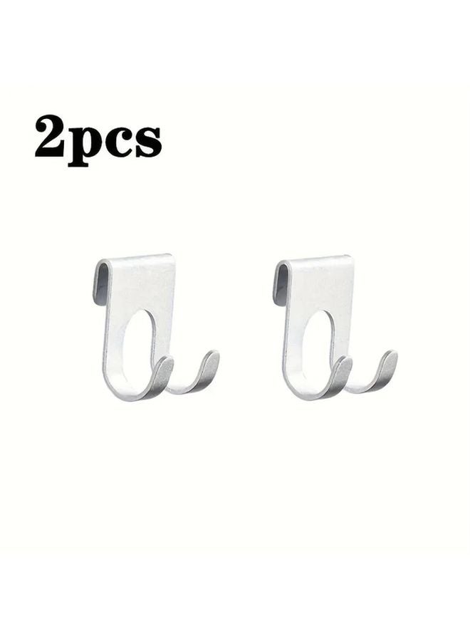2Pcs Silvery Aluminum Hooks 2.17x1.57 Inch Bathroom Shower Glass Door Towel Rack - Image 1
