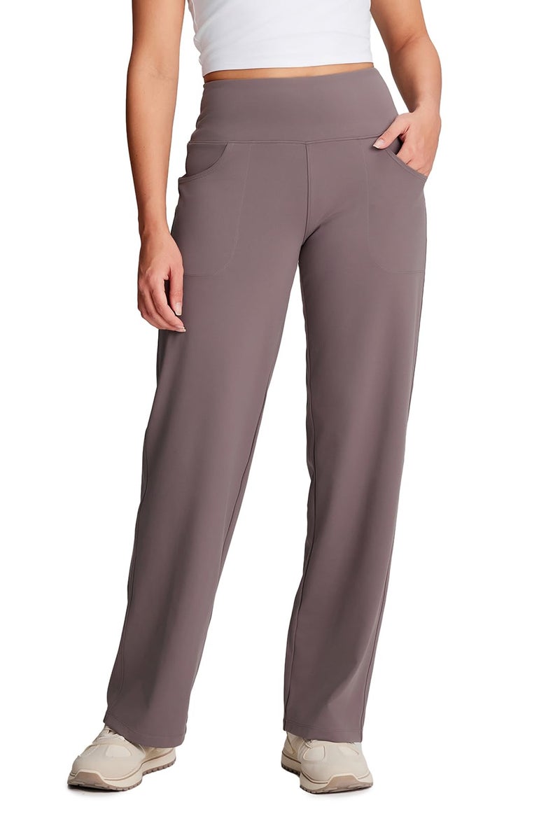 Yogipace Petite Womens Wide Leg Yoga Pants with Pockets High Rise Stretch Travel Casual Lounge Sweatpants27TaupeSize M - Image 2