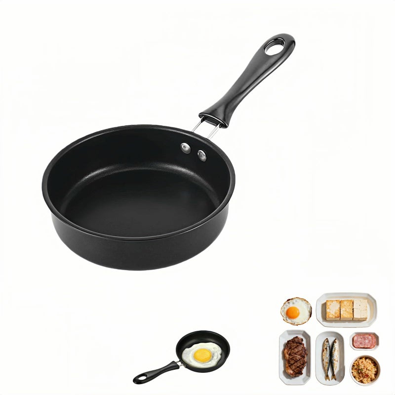 RyanDesign 4.7 Inch Mini Frying Pan, Black Non-Stick Egg Pan with Hanging Hole, Flat Bottom Design for Gas, Induction, Electric Stove, Perfect for Single Serve Breakfast, Omelets & Camping, RV Use (Black) - Image 1