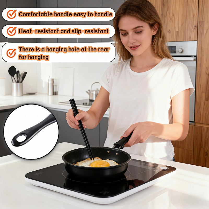 RyanDesign 4.7 Inch Mini Frying Pan, Black Non-Stick Egg Pan with Hanging Hole, Flat Bottom Design for Gas, Induction, Electric Stove, Perfect for Single Serve Breakfast, Omelets & Camping, RV Use (Black) - Image 4