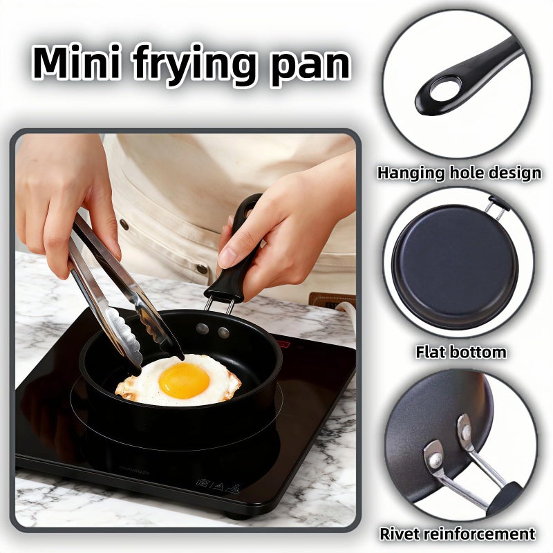 RyanDesign 4.7 Inch Mini Frying Pan, Black Non-Stick Egg Pan with Hanging Hole, Flat Bottom Design for Gas, Induction, Electric Stove, Perfect for Single Serve Breakfast, Omelets & Camping, RV Use (Black) - Image 2