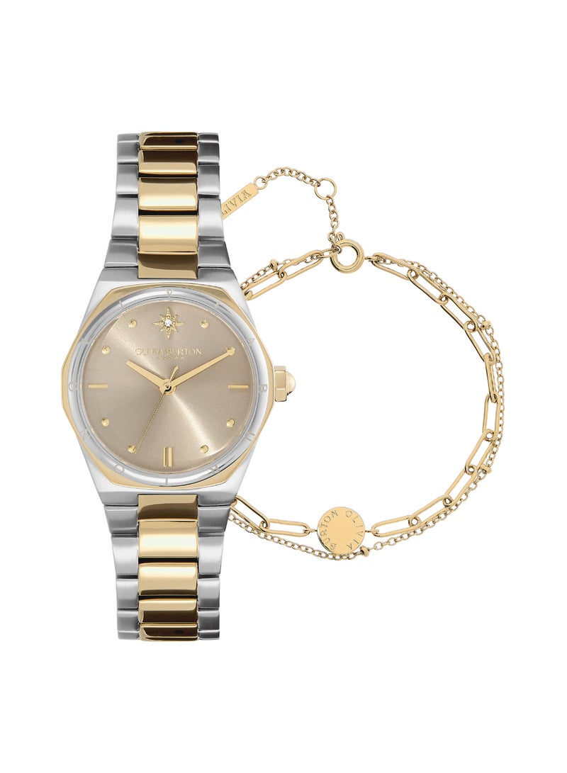 OLIVIA BURTON HEXAGON ANALOG WOMEN'S BEIGE GOLD CASE WATCH - 24070011 - Image 1