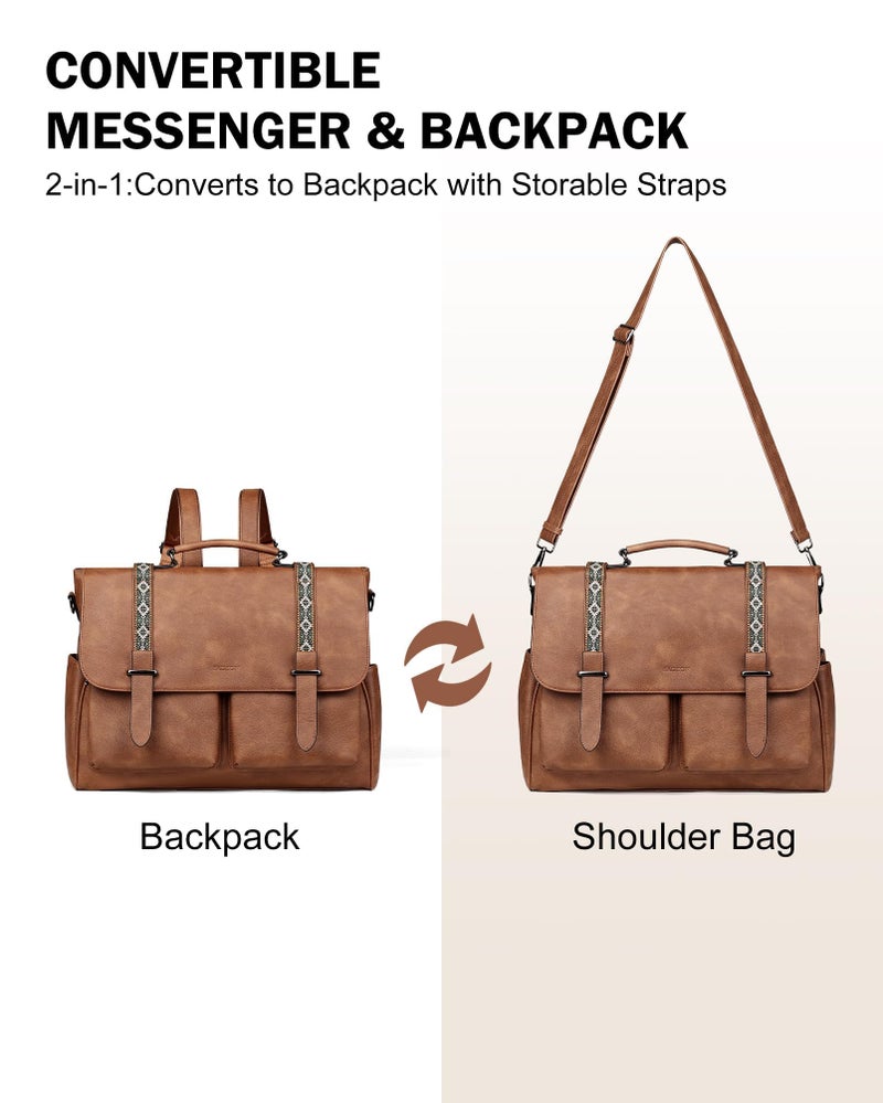 FADEON Messenger Bag for Women, Designer Leather Satchel Backpack Purses Large Laptop Briefcase Multi Pocket Shoulder Bags - Image 5