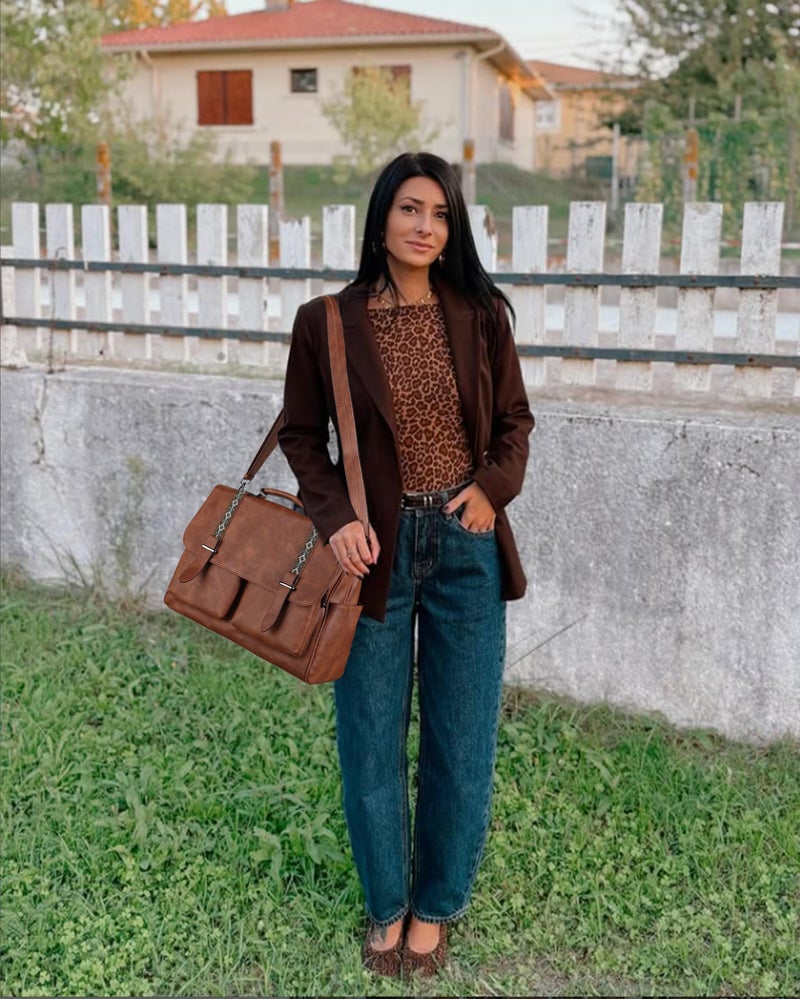 FADEON Messenger Bag for Women, Designer Leather Satchel Backpack Purses Large Laptop Briefcase Multi Pocket Shoulder Bags - Image 2
