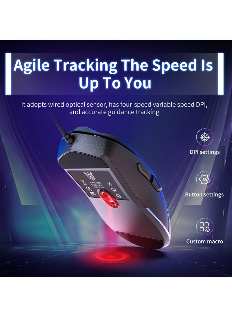 onikuma - CW917 Wired Gaming Mouse, RGB 3600 DPI LED Optical USB 6 Buttons for Laptops and Desktops - Image 1