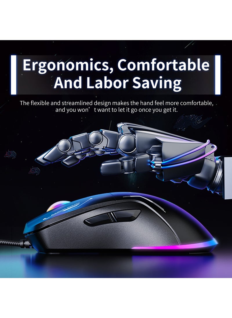 onikuma - CW917 Wired Gaming Mouse, RGB 3600 DPI LED Optical USB 6 Buttons for Laptops and Desktops - Image 1