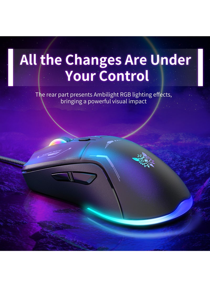 onikuma - CW917 Wired Gaming Mouse, RGB 3600 DPI LED Optical USB 6 Buttons for Laptops and Desktops - Image 1
