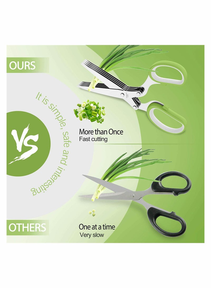KASTWAVE Herb Scissors Set with 5 Blades and Cover - Multipurpose Kitchen Chopping Shear, Sharp Dishwasher Safe Kitchen Gadget, Ideal for Cutting, Vegetables, Basil, Stainless Steel - Green - Image 5