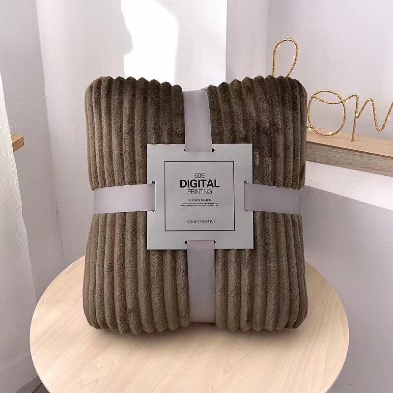 Thick Plush Fleece Blanket Solid Coral Velvet Vacuum Packed Deep coffee-strip 