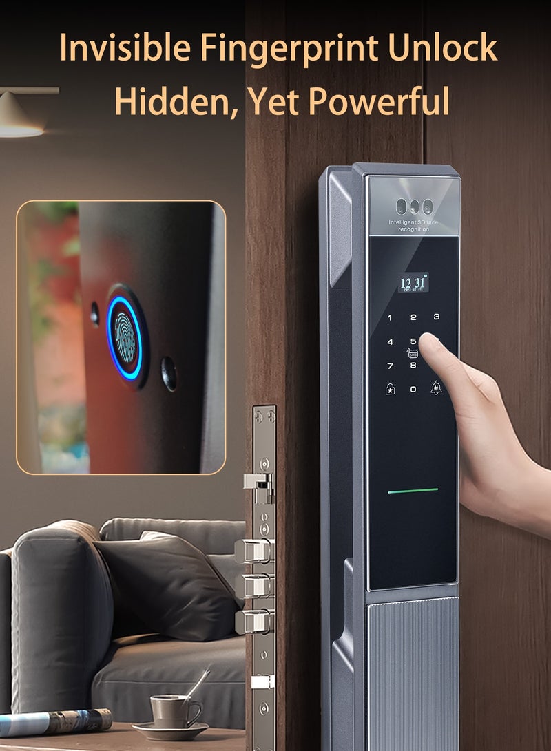 ماكايورون مفتاح الباب الذكي من ميكايورون (Makayuron) بكميرا، التعرف على الوجه والبصمة في اليد، بطارية سعة 5000 ميه، مكالمة صوتية ثنائية الاتجاه، الوصول عبر البصمة الإصبع والكود السري وتطبيق تواي (Tuya) عبر واي فاي ومفتاح ميكانيكي – يلائم أبواب سماكة 40–100 ملم - Image 4