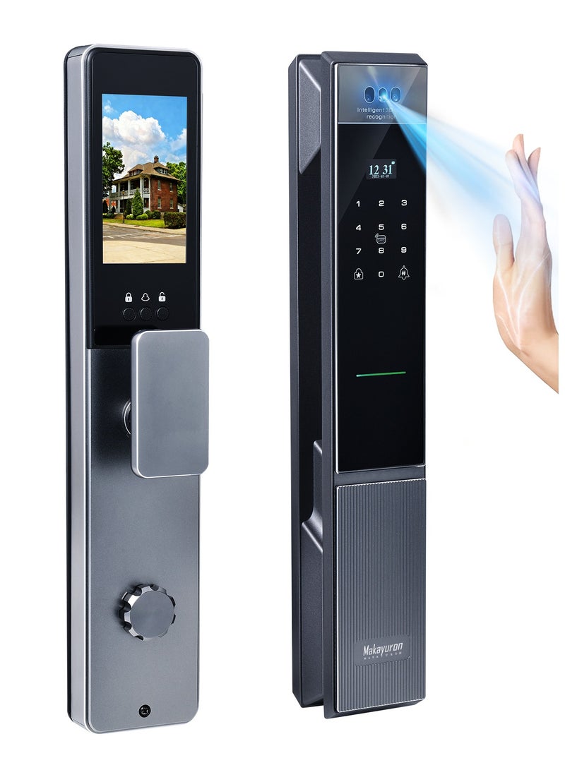 ماكايورون مفتاح الباب الذكي من ميكايورون (Makayuron) بكميرا، التعرف على الوجه والبصمة في اليد، بطارية سعة 5000 ميه، مكالمة صوتية ثنائية الاتجاه، الوصول عبر البصمة الإصبع والكود السري وتطبيق تواي (Tuya) عبر واي فاي ومفتاح ميكانيكي – يلائم أبواب سماكة 40–100 ملم - Image 1